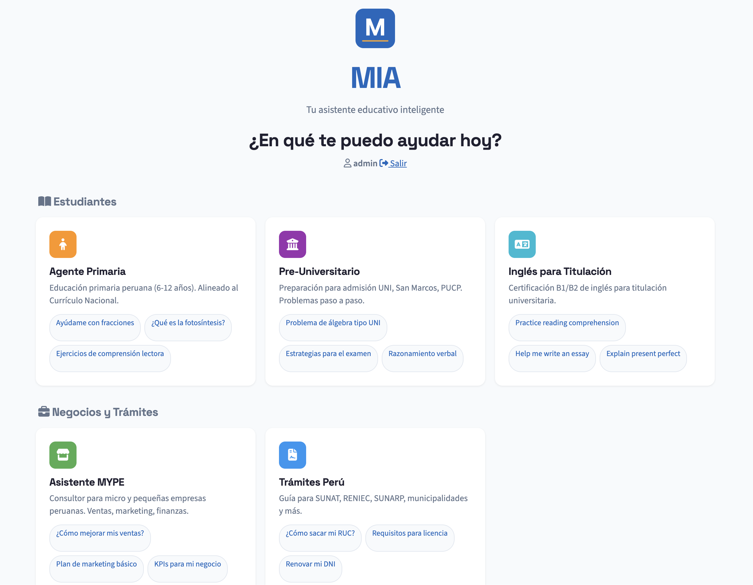 MIA Multimodal Intelligent Assistant application interface