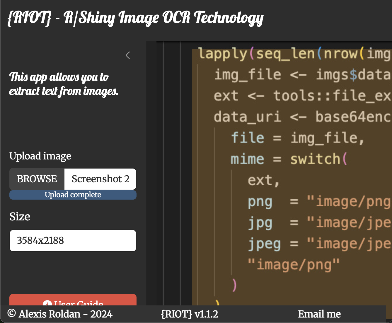 RIOT OCR application landing page