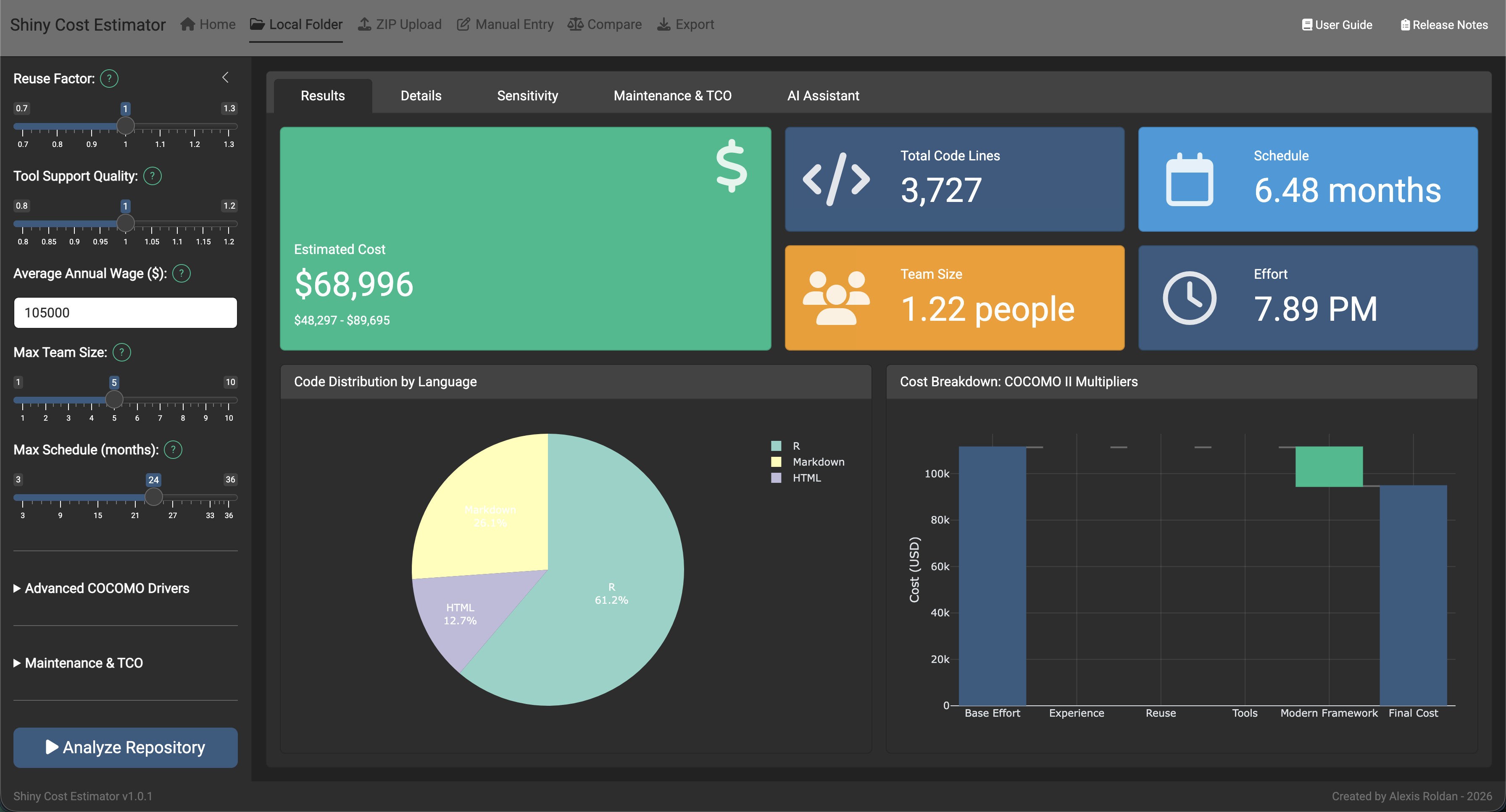 Shiny App Valuation Toolkit dashboard