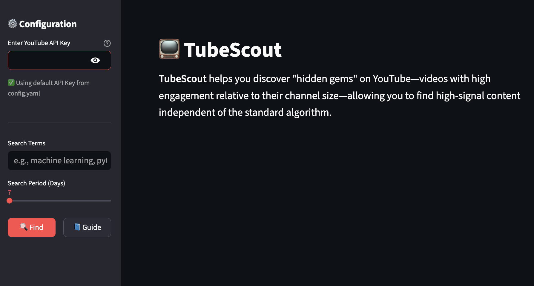 TubeScout application landing page